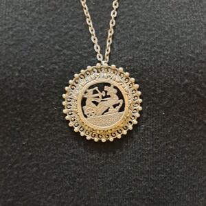Vintage 83% Silver Medallion Necklace Brooch | Chariot Rider & Horse Laser Cut